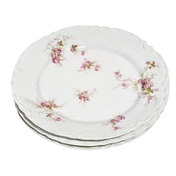 3 Haviland Pale Pink Roses Bread Dessert Plates 6" Schleiger H&Co Limoges France - Picture 1 of 8